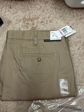 Nautica Men's Tan Chino Flat-Front Pants